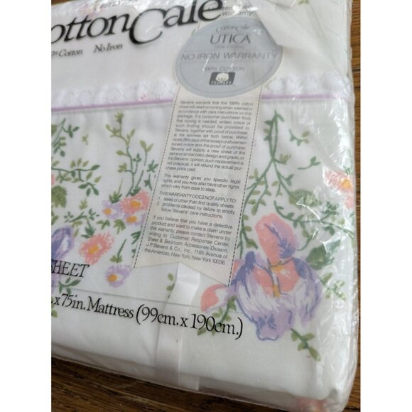 Vtg JP Stevens Cotton Cale Twin Flat Sheet Baby Iris White Purple Floral NOS - Picture 2 of 6